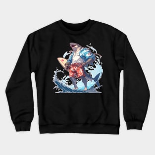 Muscle Beach Anime Shark Surfer Crewneck Sweatshirt